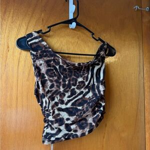 Commense Leopard Print Off Shoulder Tank Top - Brown & Black